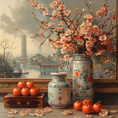 Eastern Elegance: Interior Decoration  with Chinese Symbolic Flowers
