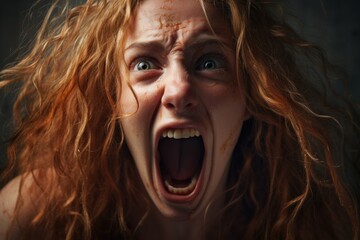 Intense young woman screaming with a dramatic expression