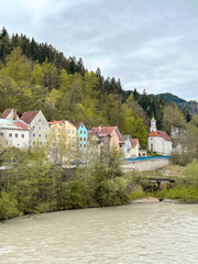 Fototapeta na wymiar houses on the river and mountain
