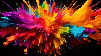 Explosion of Color: Vibrant Paint Splatter on Black Background