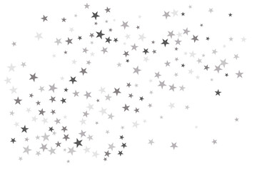 Silver star of confetti. Falling stars on a white background. Illustration of flying shiny stars. Decorative element. Suitable for your design, cards, invitations, gift, vip.