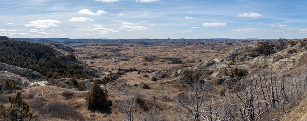 Panoramic Views of the North Dakota Badlands in Theodore Roosevelt National Park in Springtime 