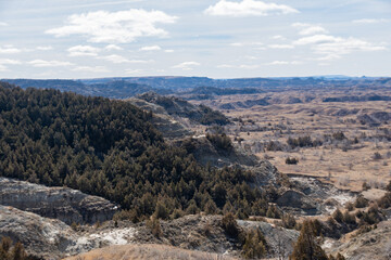 Landscape Views in Springtime of the North Dakota Badlands of Theodore Roosevelt National Park 