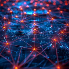 Obraz premium Corporate networking abstract wallpaper, web of glowing lines and nodes, networking theme