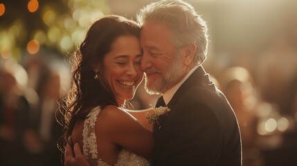 Heartwarming Father-Daughter Dance at an Evening Wedding Reception Outdoors