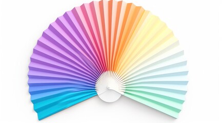 Colorful paper fan spread in a spectrum on white background