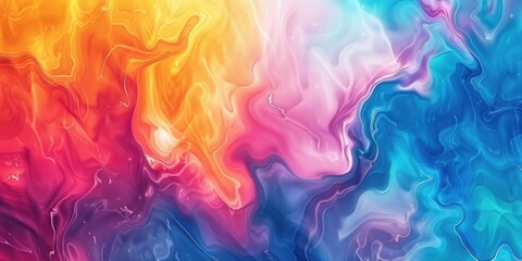 Fototapeta premium Abstract background made using liquid acrylic technique: red, yellow, pink and blue colors mix to create waves with sense of movement and depth