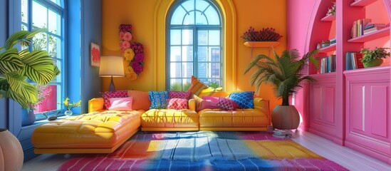 Vibrant D Rendering of a Colorful Charm A Geometric of Intense Hues