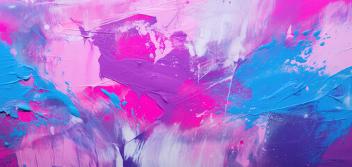 Colorful street art graffiti background. Pink, magenta, blue, yellow colors drips, flows, streaks...