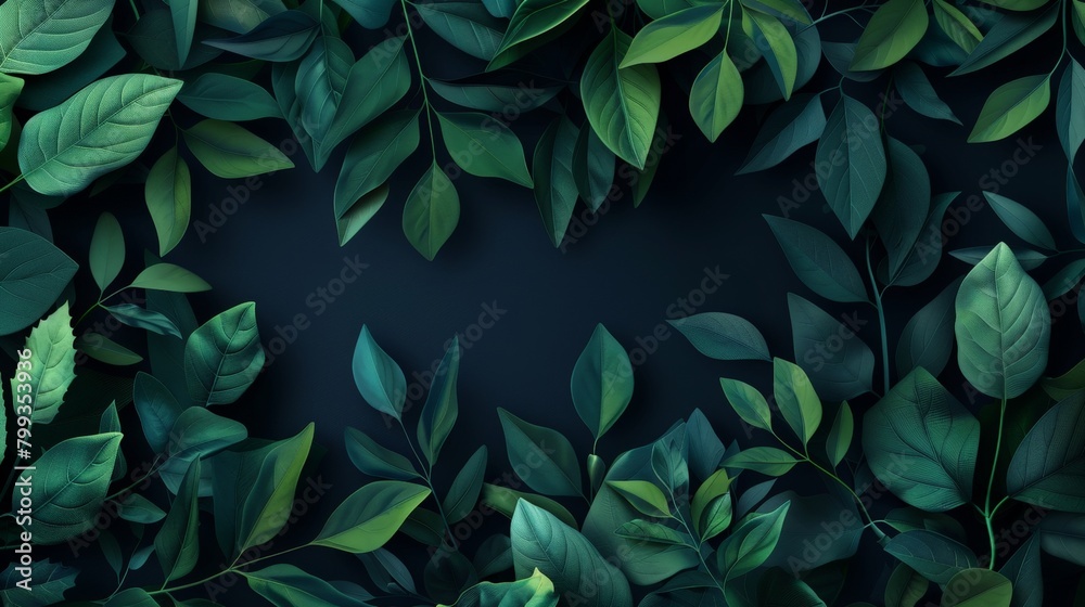 Poster Close-up of green foliage against dark backdrop