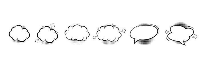 Set of empty comic bubbles. Speech bubbles. Halftone shadows. Vector Illustration.
