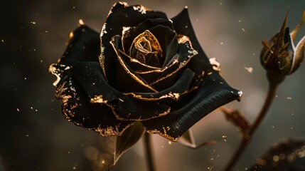 black golden rose, kintsugi art, 16:9 - obrazy, fototapety, plakaty