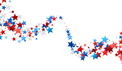 A dynamic swirl of red, blue, and white stars cascades down, symbolizing American pride and celebration. Ideal for patriotic events. © Vjom