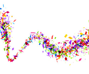 A dynamic and vibrant abstract image depicting an explosion of colorful geometric shapes against a white background, creating a sense of movement and energy.