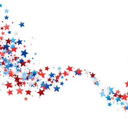 A dynamic swirl of red, blue, and white stars cascades down, symbolizing American pride and celebration. Ideal for patriotic events.