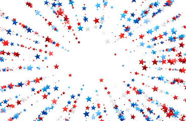 An array of red, white, and blue stars creating a dynamic burst pattern symbolizing American patriotism and celebration.