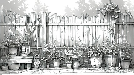 Easy coloring page gardening tools