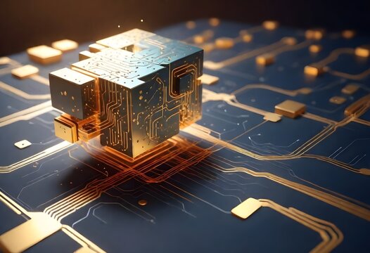 Electronic Circuit Board, Processor Chip, Technology Illustration, Computer Hardware Graphic, Digital Electronics Icon