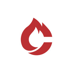 Initial Letter C for Candle Flame Fire Logo Design Vector