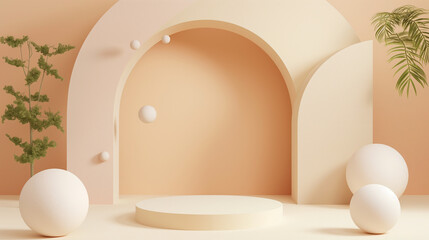 Captivating Cream Peach Presentation: Elevate Product Placement with Playful Geometric Elements