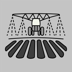 Tractor watering, soil and fertilizing field icon