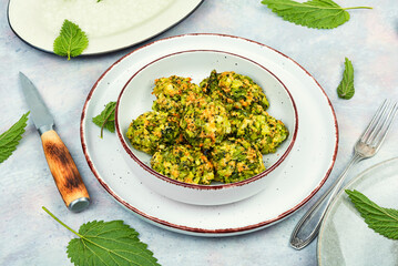 Diet cutlets nettles, tasty vegan food.