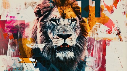 Regal Urban Lion king portrait. A Vibrant Fusion of Neon Artistry and Animal Majesty, background high quality AI generated image