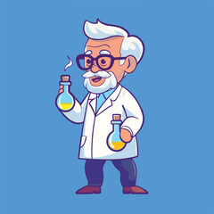Professor mascot holding chemical liquid bottle