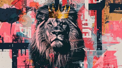 Regal Urban Lion king portrait. A Vibrant Fusion of Neon Artistry and Animal Majesty, background high quality AI generated image