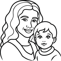 Silhouette mother with a child in her arms in nature. Vector illustration. Mother's Day