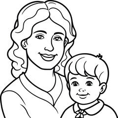Silhouette mother with a child in her arms in nature. Vector illustration. Mother's Day