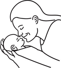 Silhouette mother with a child in her arms in nature. Vector illustration. Mother's Day