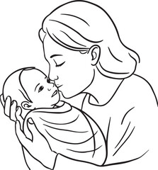 Silhouette mother with a child in her arms in nature. Vector illustration. Mother's Day