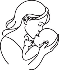 Silhouette mother with a child in her arms in nature. Vector illustration. Mother's Day