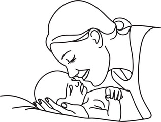 Silhouette mother with a child in her arms in nature. Vector illustration. Mother's Day