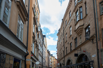 Sweden, vintage building in Stockholm, at Gamla Stan. Upper part of apartment for rent at Old Town.