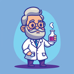 Professor mascot holding chemical liquid bottle