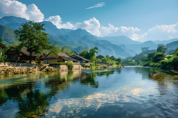 Picturesque Safe Travel Destination: An Aesthetic Countryside Village Nestled amidst Magnificent Mountains