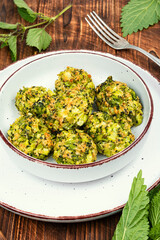 Vegan herbal nettle cutlets.