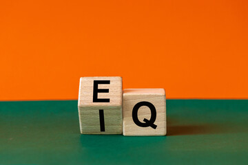 EI or EQ icon. A wooden block with a word showing both the symbol of emotional intelligence and...