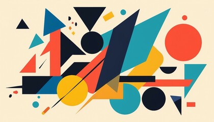 Suprematism-inspired background with abstract shapes arranged in a dynamic composition.
