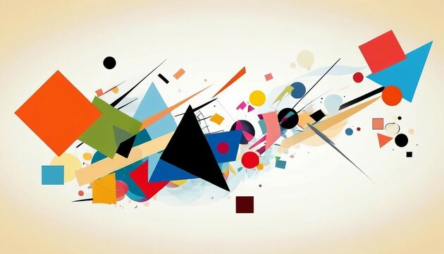 Suprematism-inspired background with abstract shapes arranged in a dynamic composition.