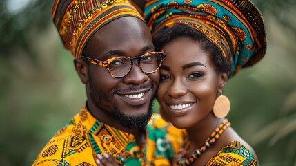 portrait of African couple in ethnic clothes 