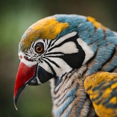 Colorful bird with yellow, blue and green feathers