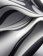 Background of fine black and white silk fabric undulating, 3D, realistic 