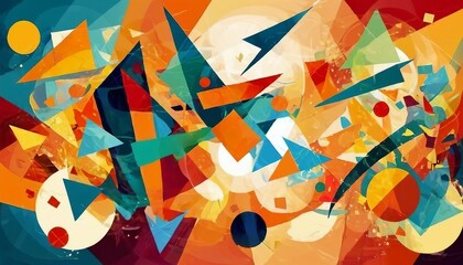 Cubist Fusion: Abstract Background with Overlapping Shapes and Fragmented Forms - obrazy, fototapety, plakaty