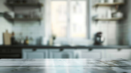 Blurred image of modern kitchen interior for background usage. Collage. AI.