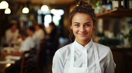 Portrait of a young waitress in a restaurant