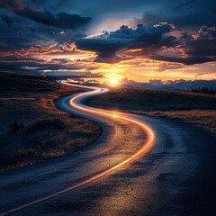 Abstract business journey wallpaper, winding roads leading into the horizon, journey and progress theme
