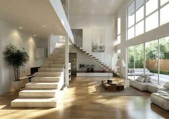 Staircase and plants in a modern house
